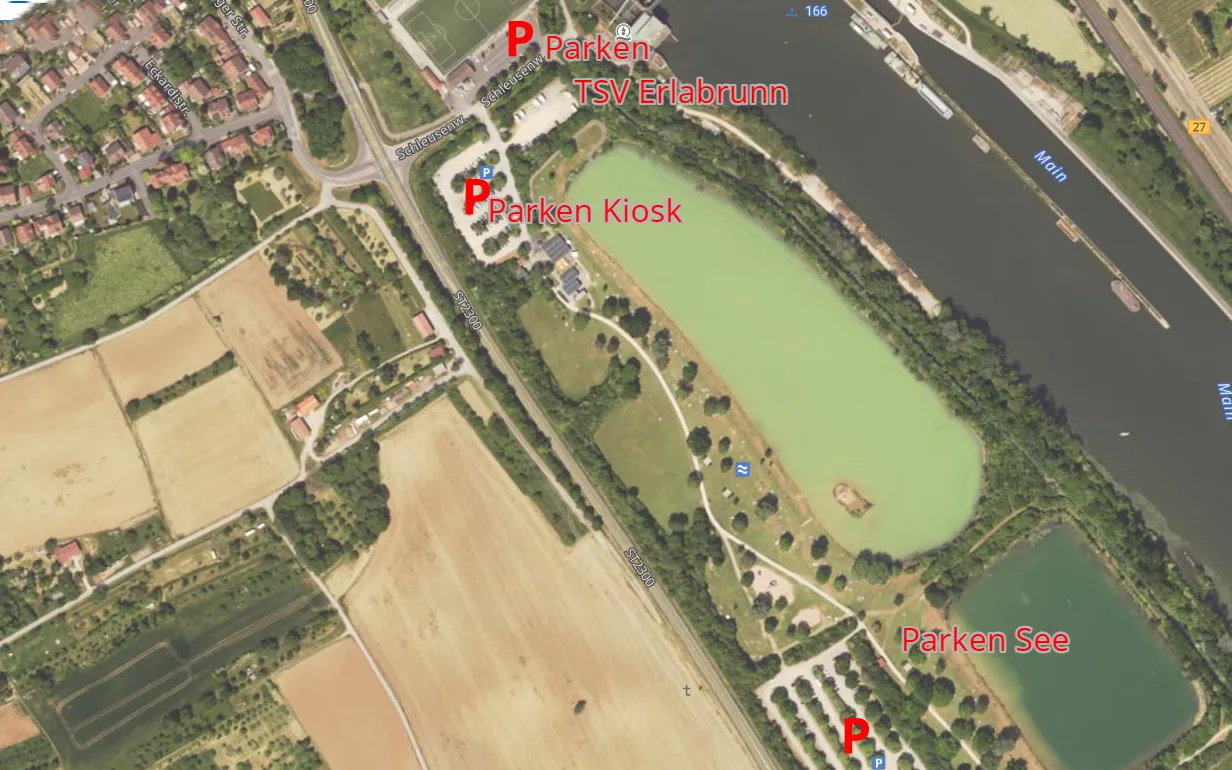 Luftbild Erlabrunn: Parkplätze am See und am Kiosk